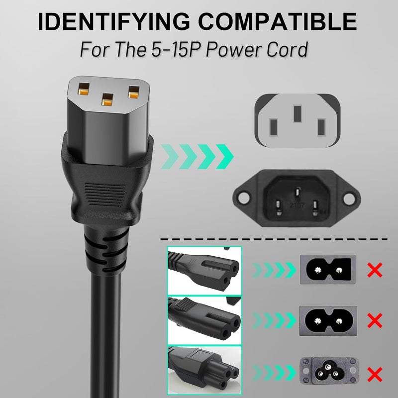 Vockjour كابل طاقة AC ثلاثي الشوكات 3 أقدام 10 أمبير 125 فولت 18AWG، NEMA 5-15P إلى C13، كابل طاقة أسود لجهاز التلفاز، الكمبيوتر، الشاشة، الطابعة، بلاي ستيشن، HP، ديل، لينوفو، أبل، أسوس - مدرج في ETL - Image 2
